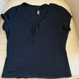SKIMS Black Short Sleeve Henley Top